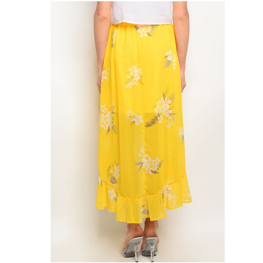 Yellow Floral High Low Ruffle Skirt - Picture 3 of 6